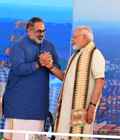 Rajeev Chandrasekhar (left) with Prime Minister Narendra Modi (left)