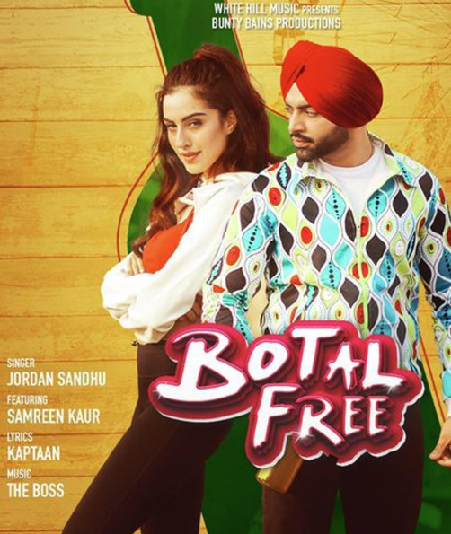 Samreen Kaur on the cover of the music video of the song Botal Free by Jordan Sandhu