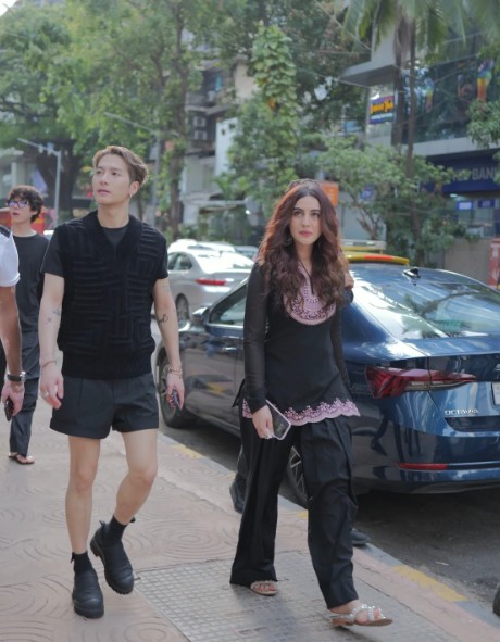 Samreen Kaur with Jackson Wang, a Hong Kong musician, while exploring Mumbai