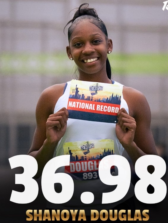 Shanoya Douglas posing after making a national record