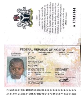 A screenshot of Mahmud Sadis Buba's leaked passport
