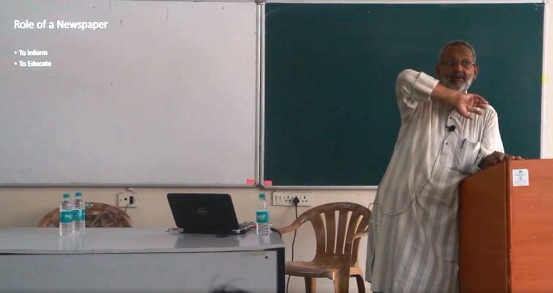 Abhay Mokashi delivering a lecture at the Youth Leadership Development Programme organised by NUSSD at the Tata Institute of Social Sciences in 2019
