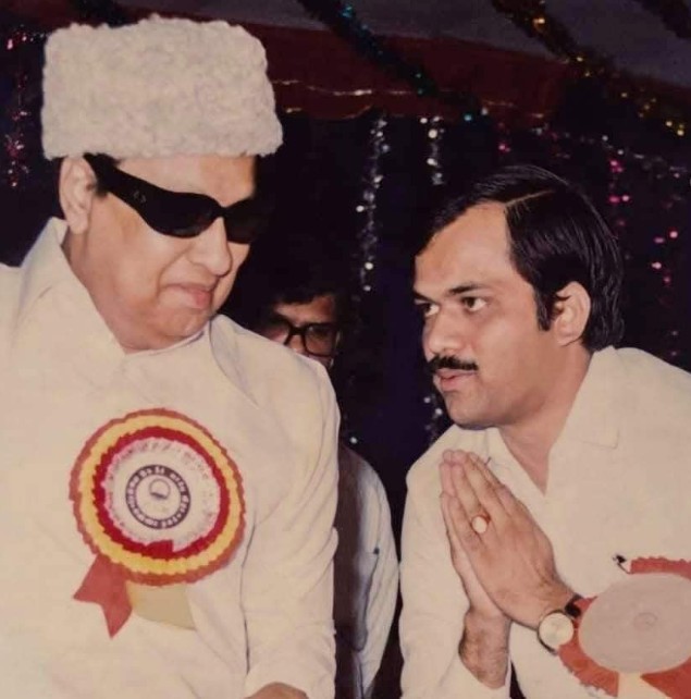 An old picture of J.C.D. Prabhakar with Chief Minister MGR during a political campaign
