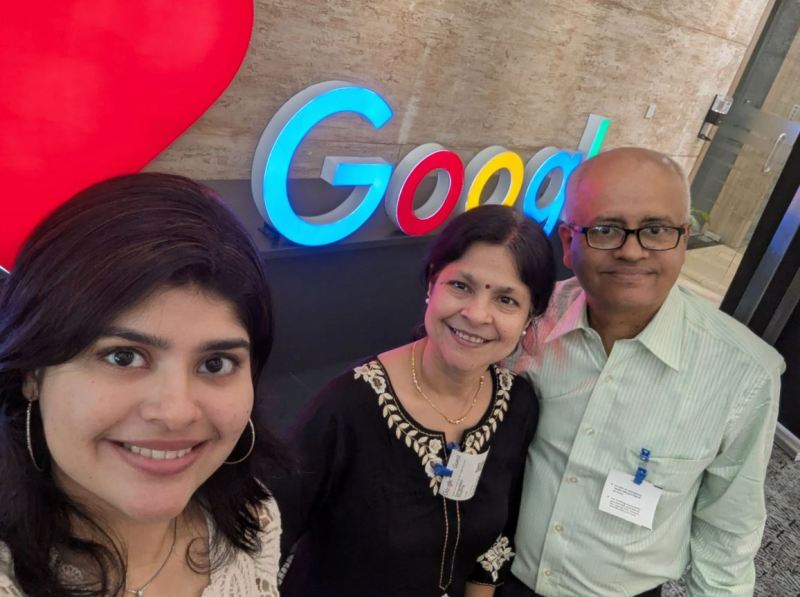 Anu Sharma with her parents