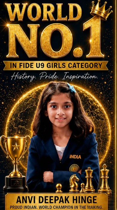 Anvi Hinge on a poster after becoming the youngest Woman Candidate Master (WCM) in world