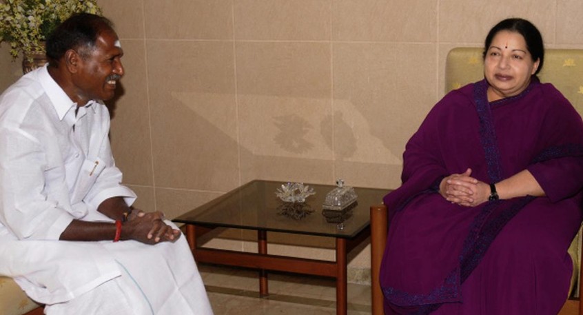 N. Rangaswamy posing with Jayalalithaa