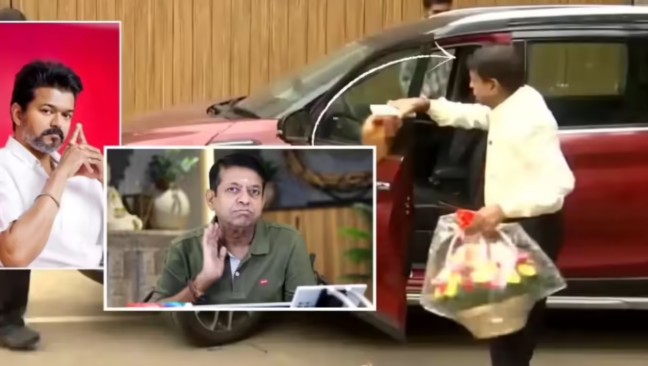 Radhan Pandit with a bouquet went to meet actor Vijay after the results of the Tamil Nadu Assembly elections were declared