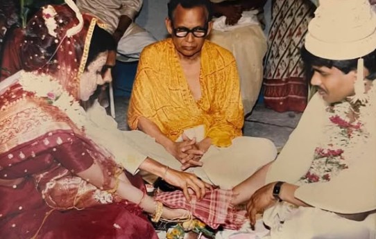 Rathindra Bose with his wife on their wedding day