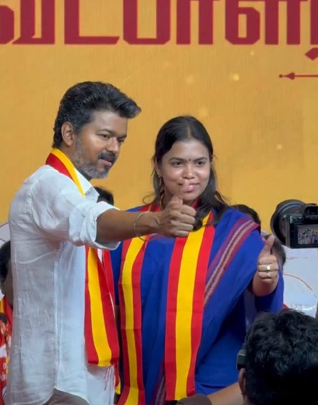S. Keerthana during a political campaign with Vijay