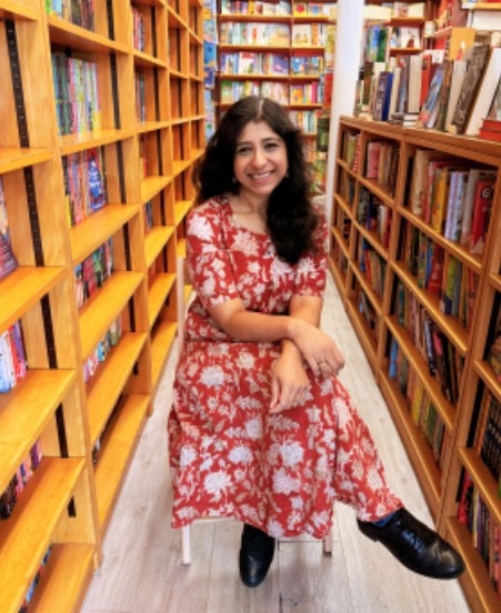Sanchita Basu De Sarkar posing at her bookshop