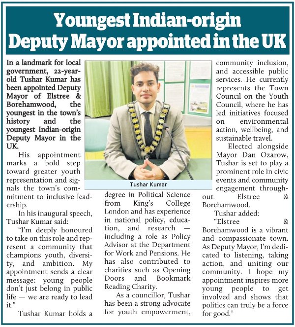 Tushar Sharma appointed as Deputy Mayor