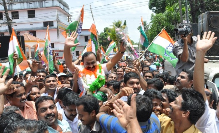 V. D. Satheesan after wining from the Paravur constituency in Kerala