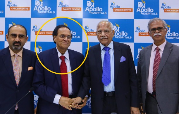 Dattatreyudu Nori posing with the Apollo hospital panel