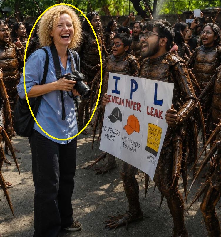 Hannah Ellis Petersen at the Cockroach Janta Party protest in New Delhi
