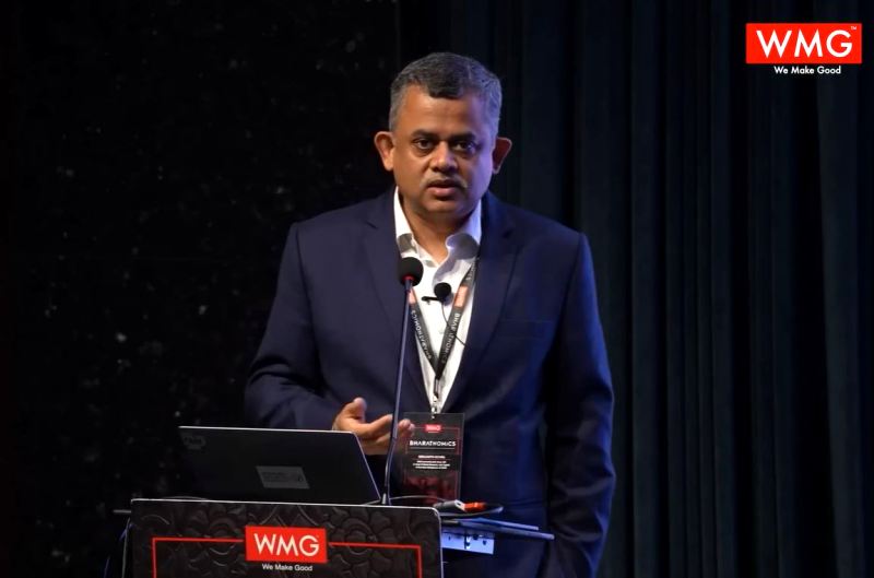 Neelkanth Mishra speaking at WMG Bharatnomics on India's economic future, offering insights into the opportunities and challenges of achieving the Viksit Bharat 2047 vision