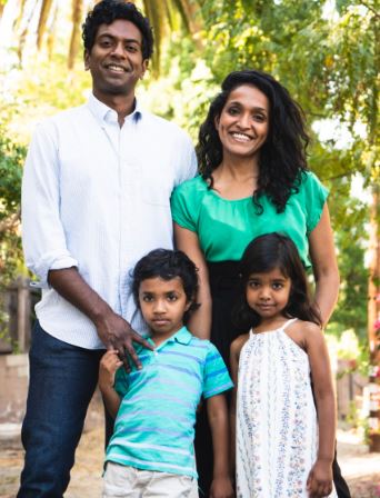 Vali Chandrasekaran with his kids and wife