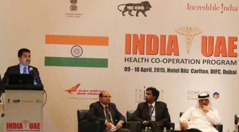 Shamsheer Vayalil while delivering a lecture during an event in India