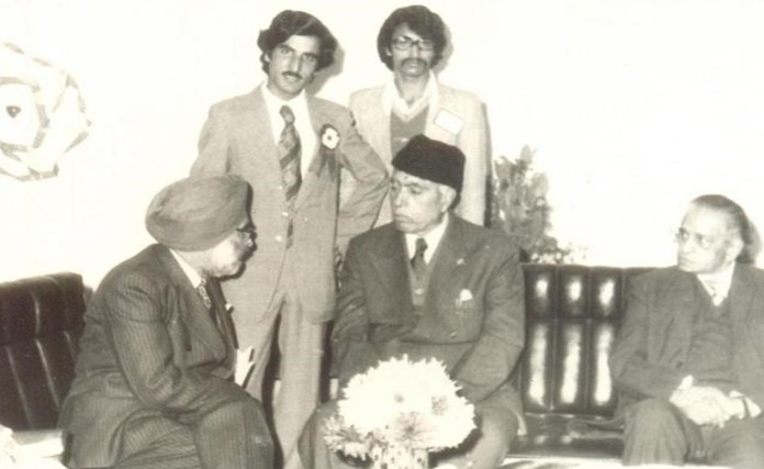 Syed Amin Tabish at Govt Medical College Srinagar (R to L) HE L. K. Jha (Governor), SM Abdullah (CM), Dr. Harbhajan Singh (Health Minister)