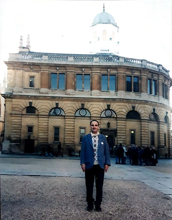 Syed Amin Tabish at Oxford University after presenting a scientific research paper (1996)
