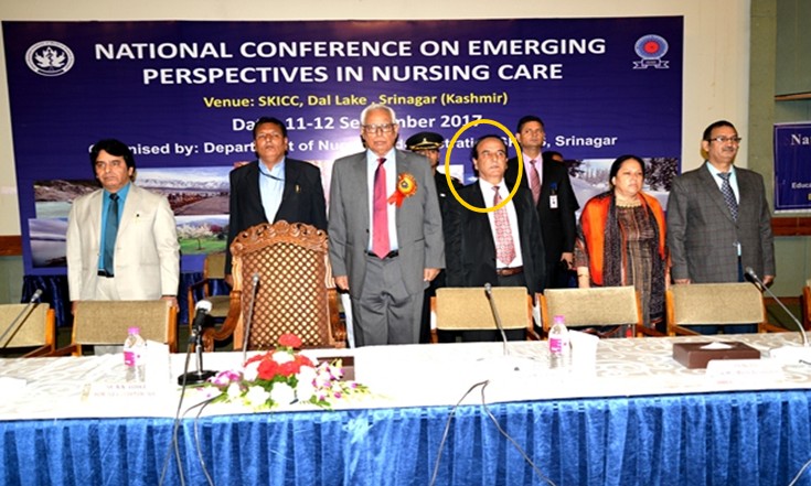 Syed Amin Tabish with the Governor of Jammu and Kashmir (N N Vohra) at National Conference held at SKICC, Srinagar in 2017