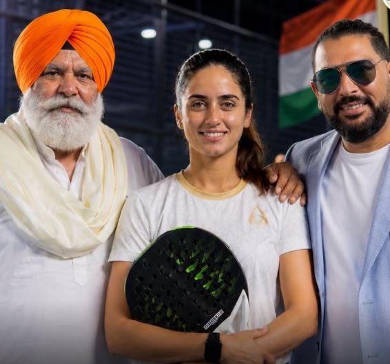 Amy Bundhel with her father, Yograj Singh and half-brother Yuvraj Singh