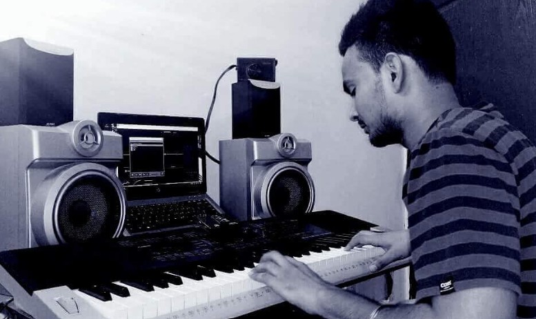 An old picture of Kapil Dinkar while recording at his home
