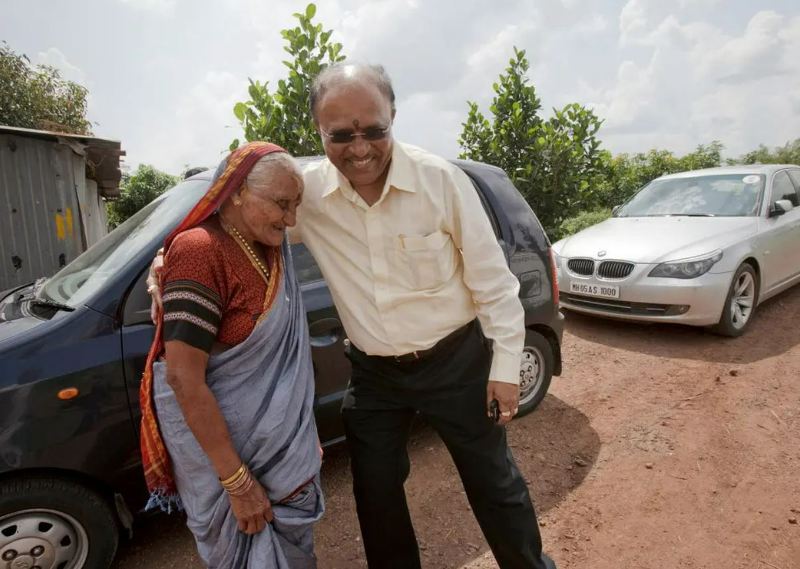 Ashok Khade with his mother