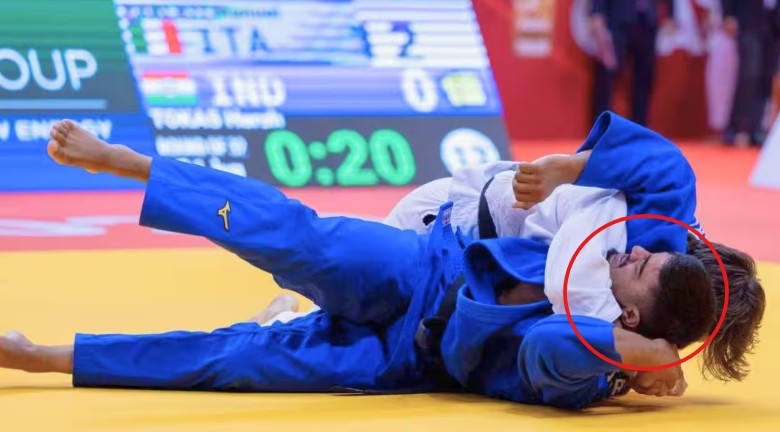 Harsh Tokas while competing in a Judo championship