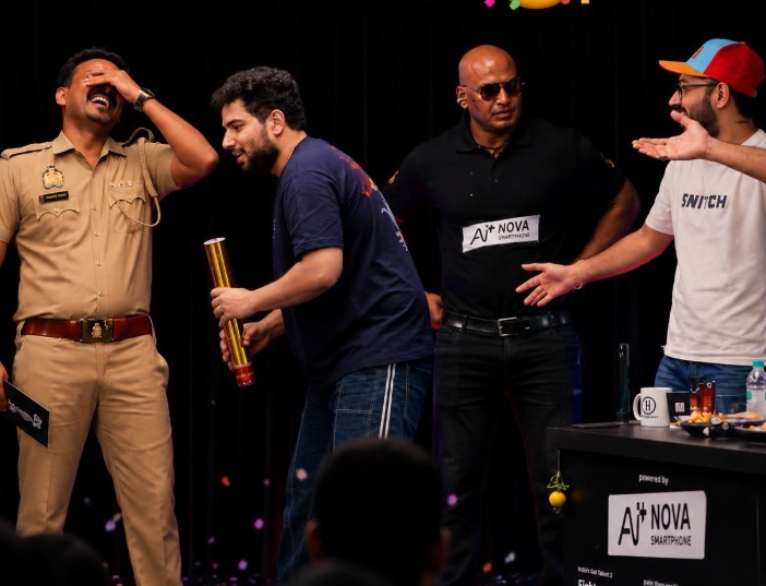 Kapil Dinkar with Samay Raina in an episode of the reality show India's Got Latent (2026)