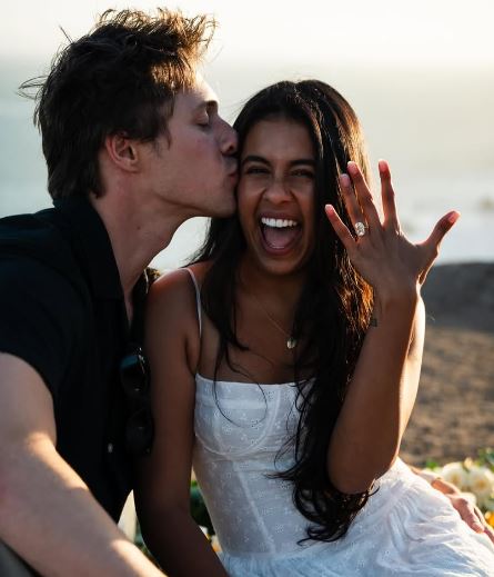Myles Mantzaris with Dishani Chakraborty after proposing her