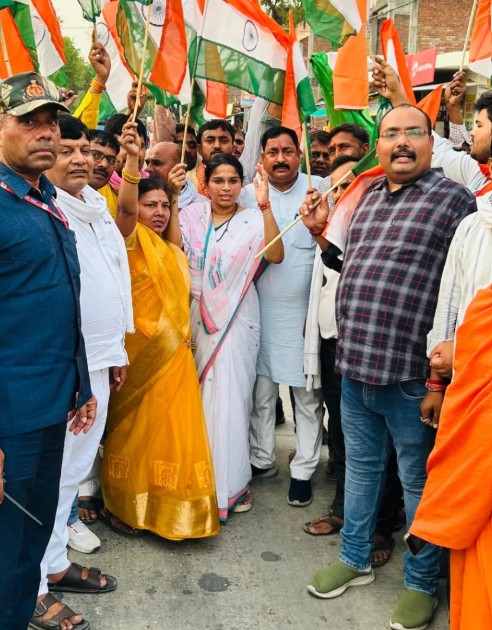 Pooja Pal during a rally