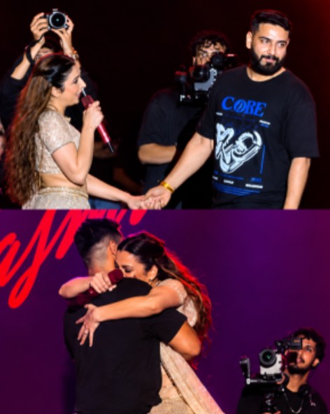 Shekhar Chaudhary with Jasmine Sandlas on stage