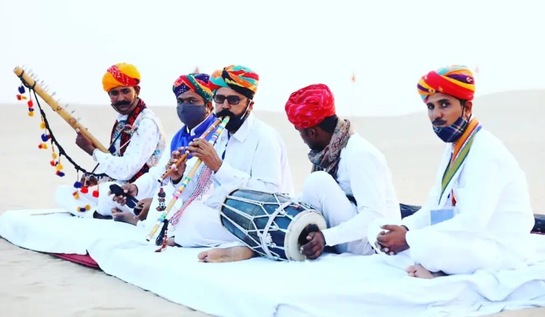 Taga Ram Bheel while performing with his group