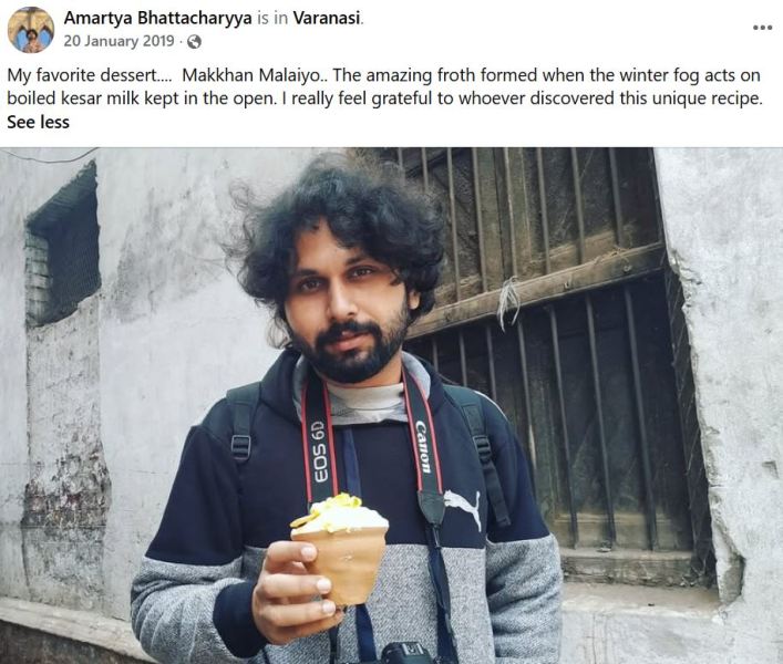 Amartya Bhattacharyya having his favourite dessert, Makhan Malai