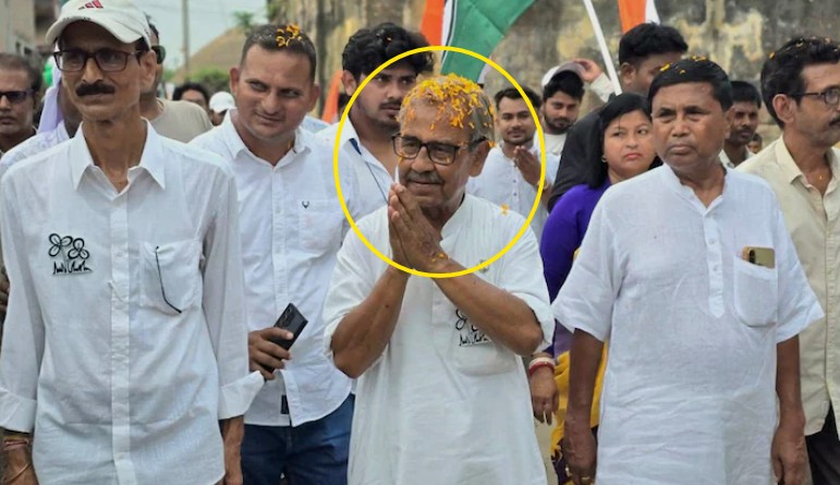 Asish Banerjee during a political campaign