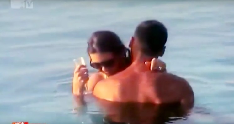 Oksana Voevodina in a still from the television reality show Love Island Russia (2013)