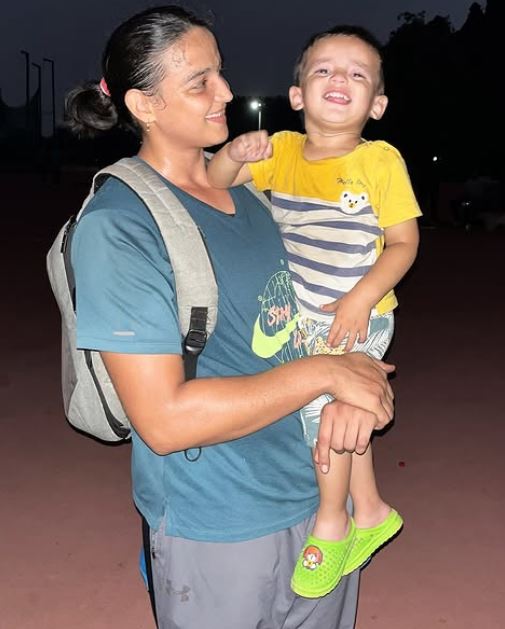 Seema Kaliramna with her son