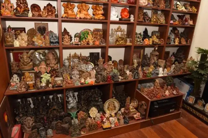 A collection of Ganesha idols at Soorya Krishnamoorthy's home