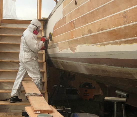 Matthew Rhys while restorating a boat