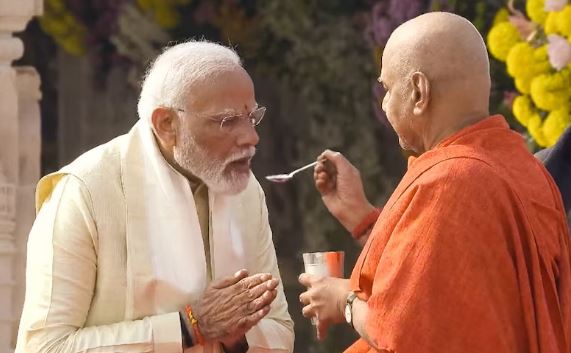Swami Govind Dev Giri with Prime Minister Narendra Modi