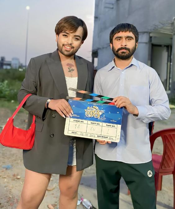 Mad Sandhu with Punjabi actor Jagjeet Sandhu on the set of film Oye Bhole Oye (2024)