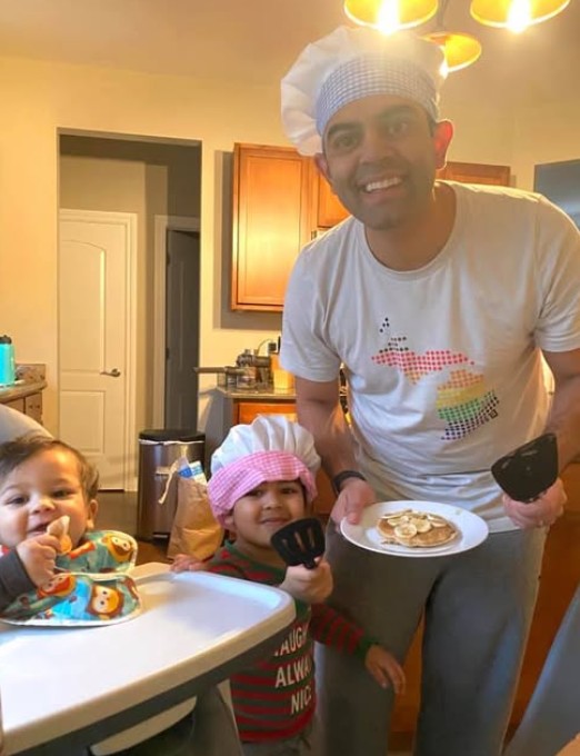 Ranjeev Puri while cooking for his family