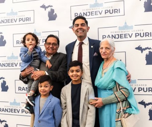Ranjeev Puri with his parents and children